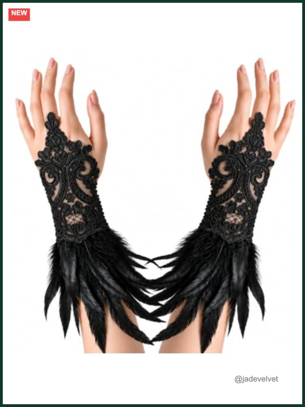 Lace Fingerless Gloves Feather Wrist Cuffs for Halloween Cosplay Party